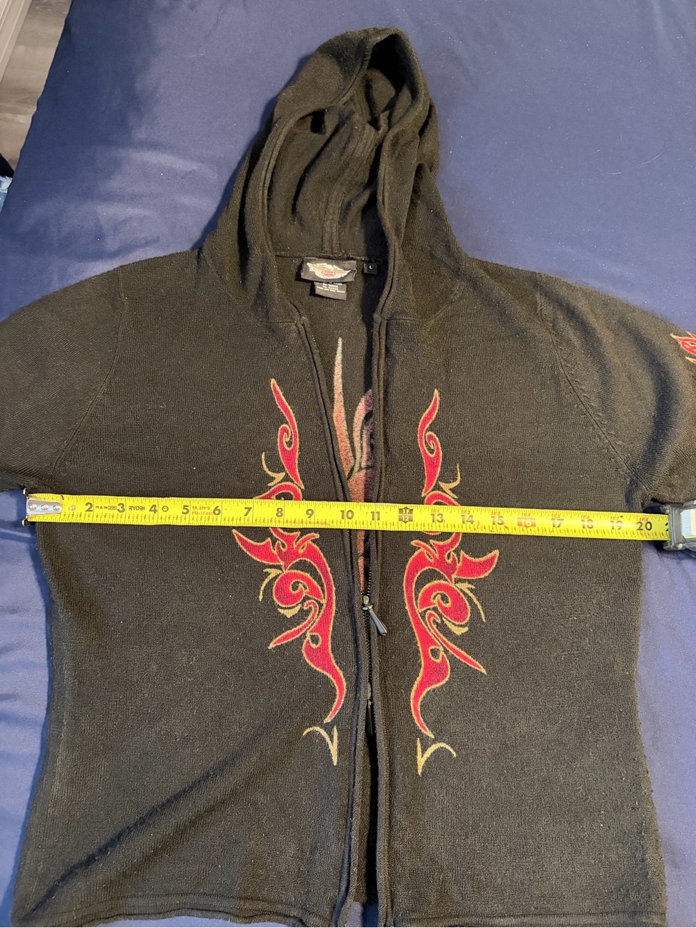 Harley-Davidson Black Hoodie with Red and Gold Tribal Back Graphic - Picture 6 of 8